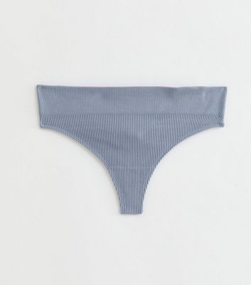 Blue Ribbed Seamless High Leg Thong New Look