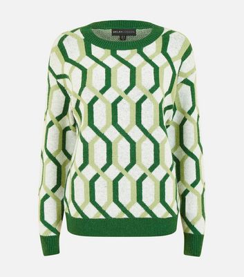 Mela Green Retro Print Knitted Jumper New Look