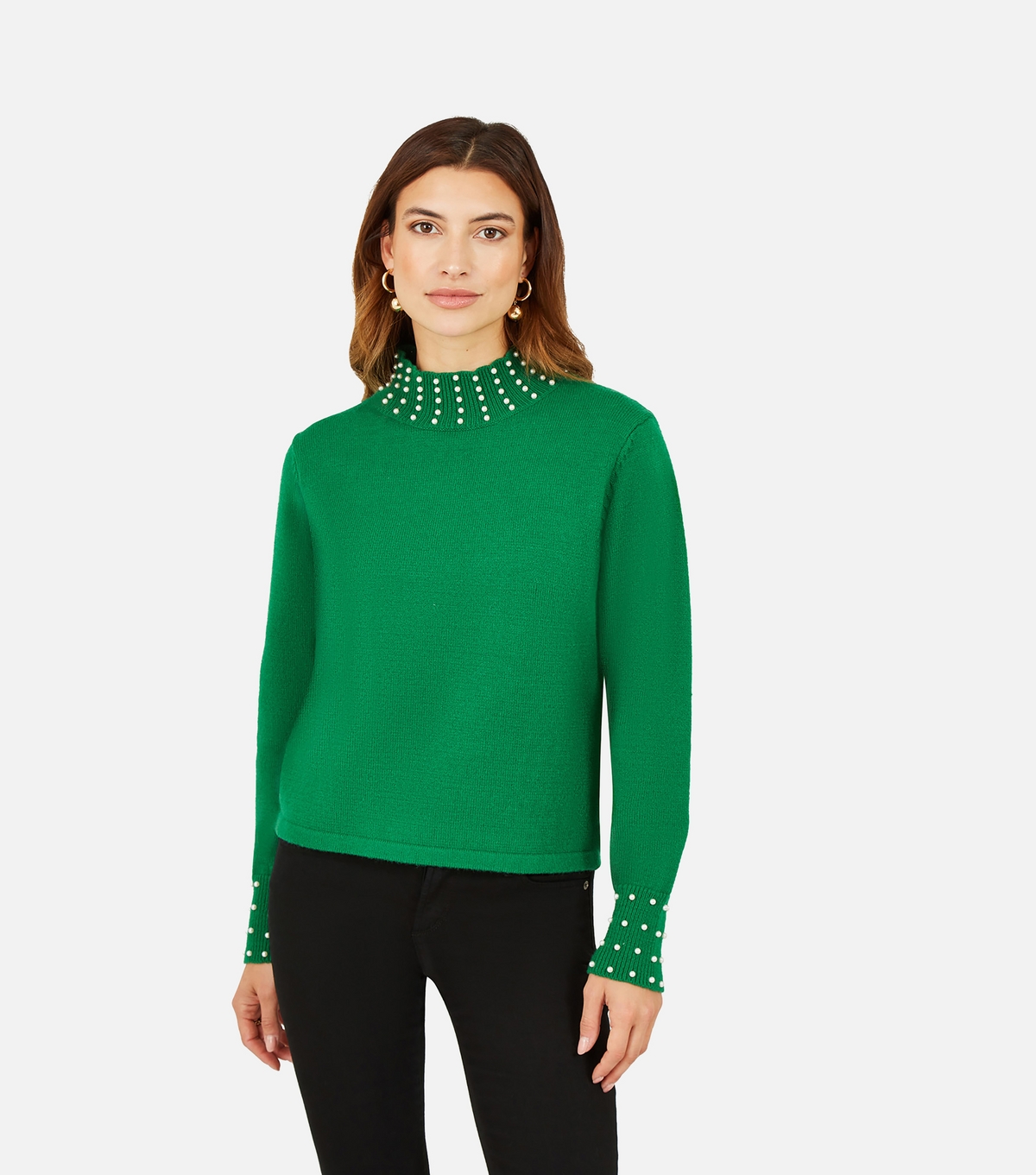 Women's Green Stud Detail Knitted Jumper Mela New Look