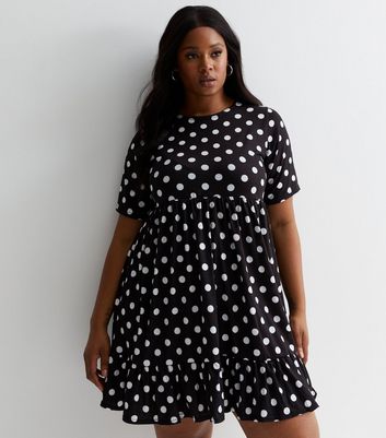 Curves Black Spot Short Sleeve Mini Smock Dress | New Look