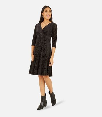 Mela Black Leopard Print Wrap Mini Dress New Look