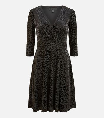 Mela Black Leopard Print Wrap Mini Dress New Look