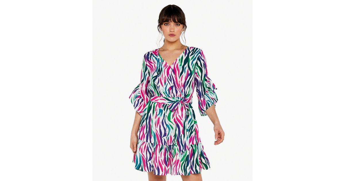 Apricot Multicoloured Zebra Print Wrap Mini Dress | New Look
