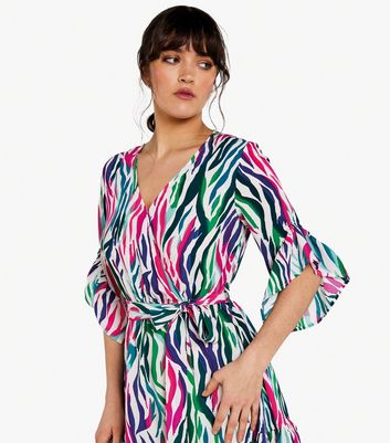 Apricot Multicoloured Zebra Print Wrap Mini Dress New Look
