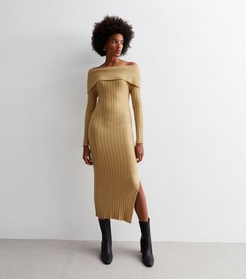 Ribbed store bardot dress