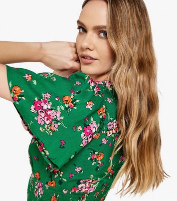 Apricot Green Floral Button Front Midi Dress New Look