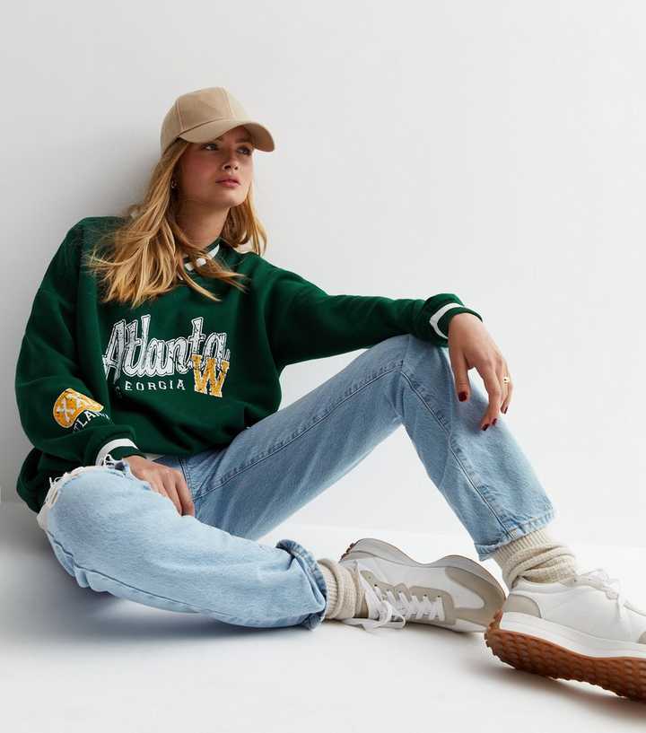 Pink Vanilla Green Atlanta Logo Baseball Sweatshirt