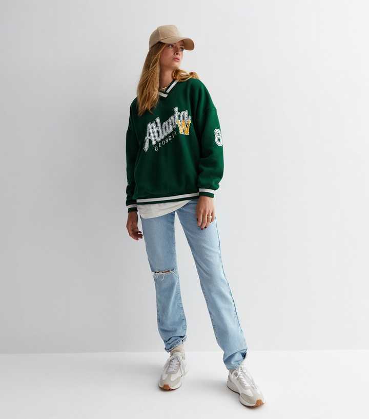 Pink Vanilla Green Atlanta Logo Baseball Sweatshirt | New Look