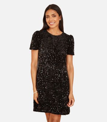 Black short sleeve shift dress online