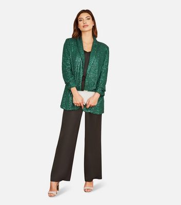 Yumi Green Sequin Blazer New Look