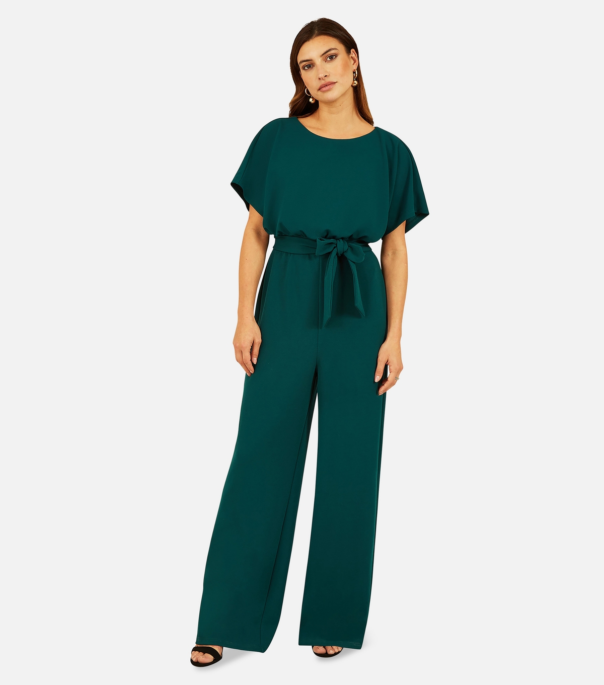 Women's Green Batwing Belted Wide Leg Jumpsuit Mela New Look