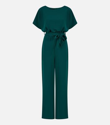 Mela Green Batwing Belted Wide Leg Jumpsuit New Look