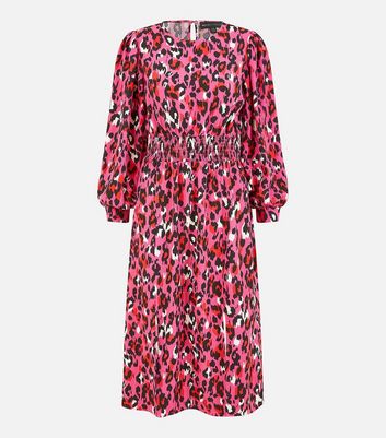 Mela Pink Animal Print Shirred Waist Midi Dress New Look