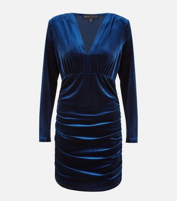 Mela Bright Blue Velvet Long Sleeve Mini Dress New Look