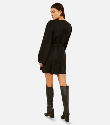 Mela Black Long Sleeve Mini Shirt Dress New Look