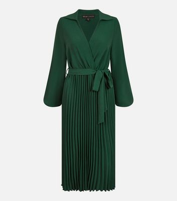 Mela Dark Green Pleated Wrap Midi Dress New Look