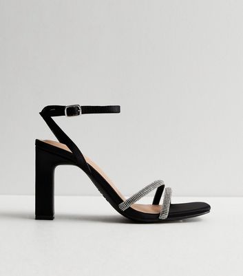 Black diamante hotsell block heels