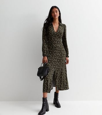 New look green outlet spot midi dress