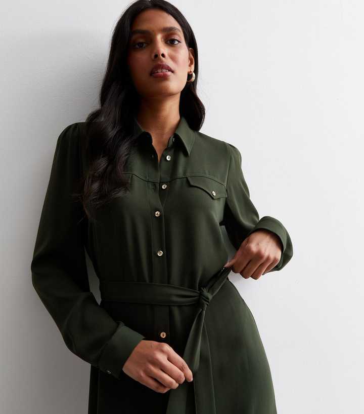 Dark Green Belted Utility Midaxi Shirt Dress Dark Green Belted Utility Midaxi Shirt Dress