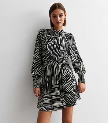 Black Stripe Satin High Neck Mini Dress