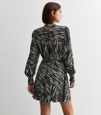 Black Stripe Satin High Neck Mini Dress New Look