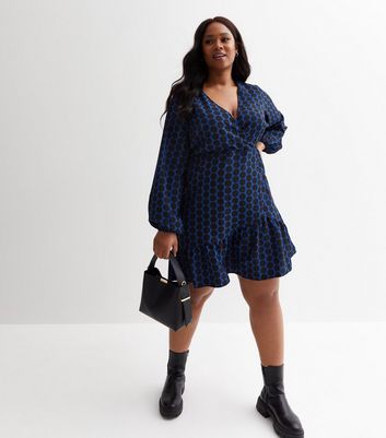 Blue spot wrap clearance dress