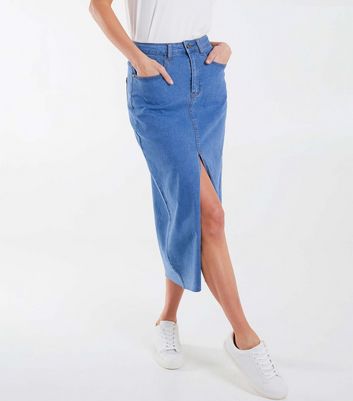 Blue Vanilla Bright Blue Denim Midi Skirt New Look