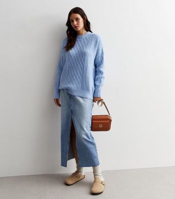 Blue Vanilla Pale Blue Cable Knit Jumper New Look