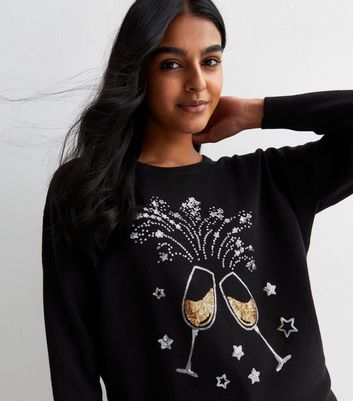 Blue Vanilla Black Sequin Knit Glasses Jumper | New Look