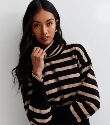 Blue Vanilla Black Stripe Fine Knit High Neck Jumper | New Look