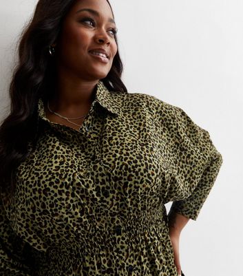 Khaki leopard discount print shirt dress