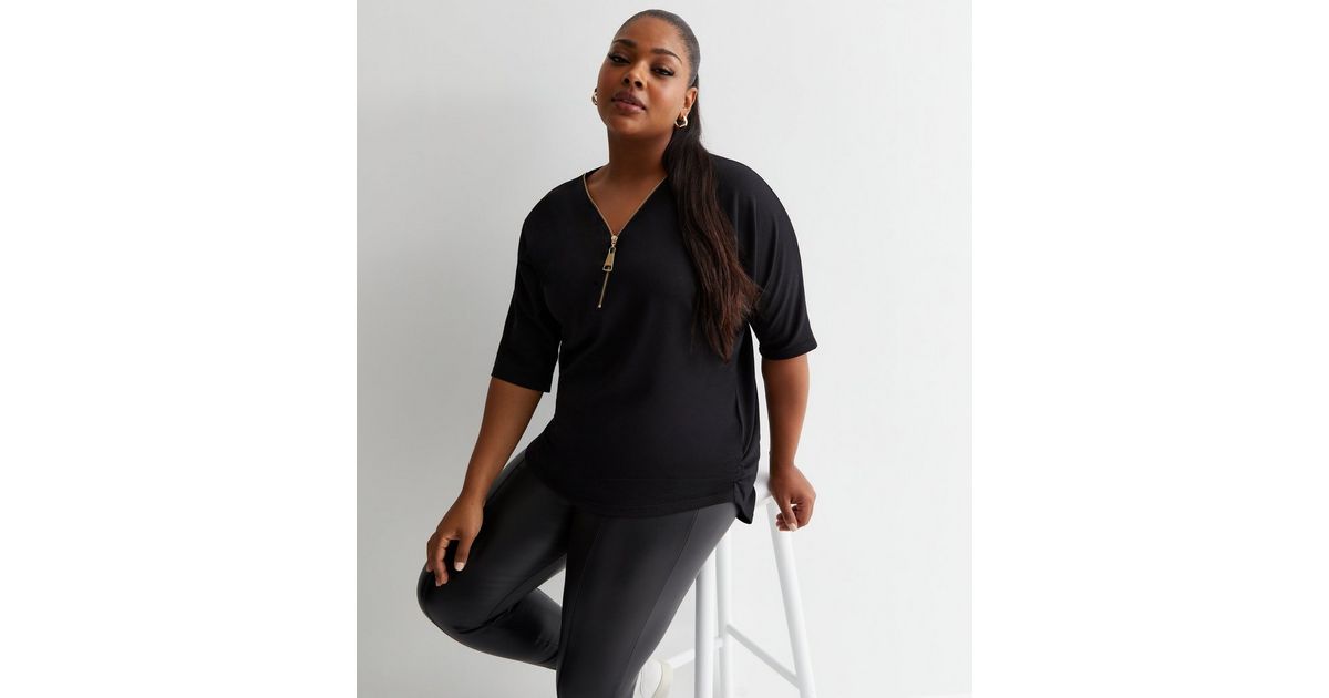 Blue Vanilla Curves Black Zip Front Top | New Look