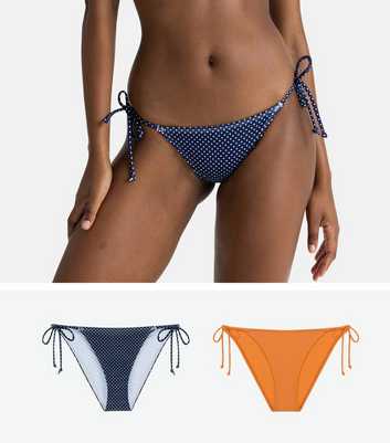 Dorina 2 Pack Navy Spot and Orange Tie Bikini Bottoms