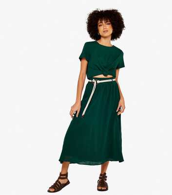 Apricot Dark Green Rope Belt Midaxi Skirt