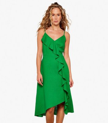 Ruffled linen hotsell wrap midi dress