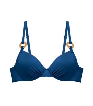 Dorina Blue Ring Detail Padded Bikini Top New Look
