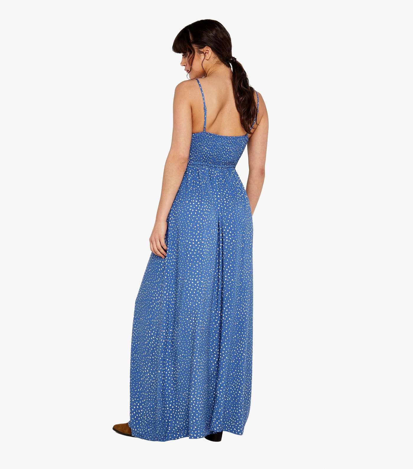 Apricot Blue Animal Print Button Front Strappy Maxi Dress Image 3
