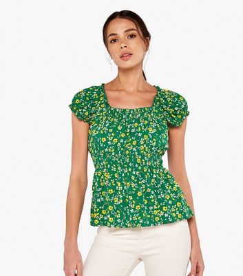 Apricot Green Ditsy Print Milkmaid Top New Look