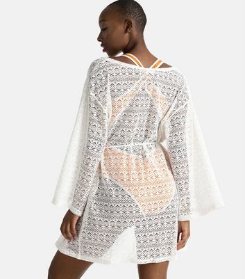Dorina White Crochet Long Sleeve Kimono New Look