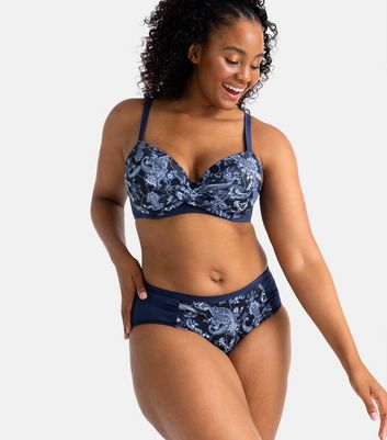 Dorina Curves Blue Paisley Print High Waist Bikini Bottoms | New Look