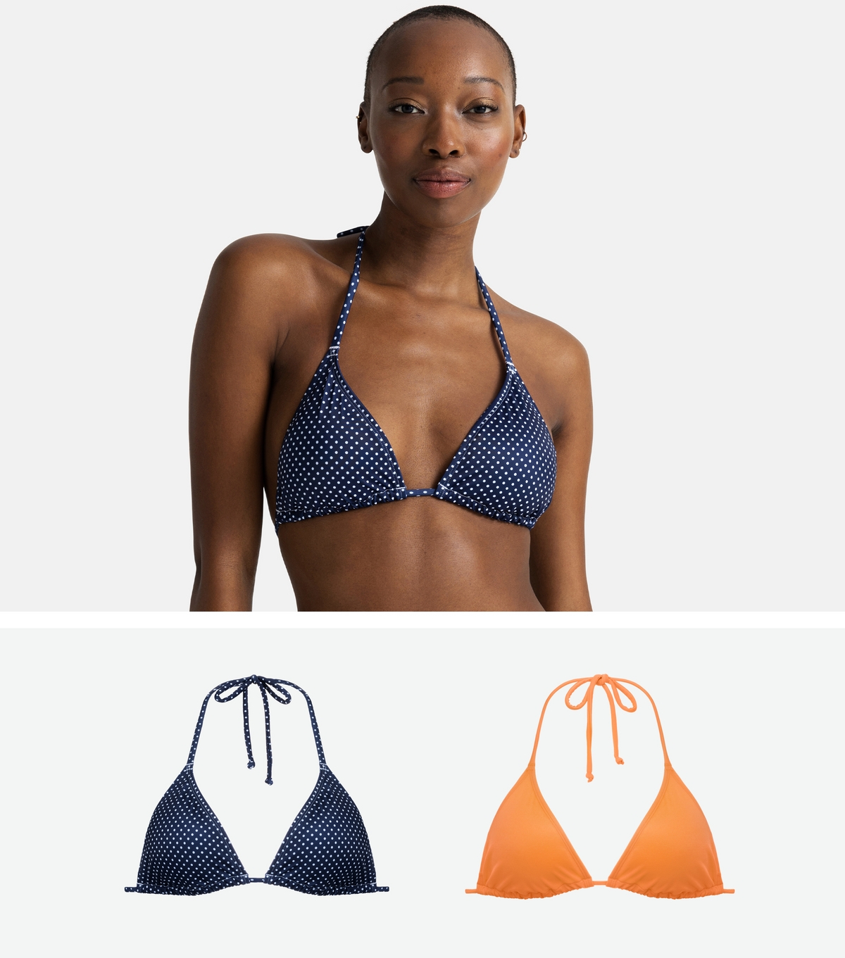 Women's 2 Pack Navy Spot and Orange Triangle Bikini Tops Dorina New Look