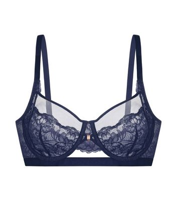Dorina Curves Blue Floral Lace Mesh Underwired Bra New Look