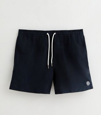 Navy Mid Length Drawstring Swim Shorts New Look