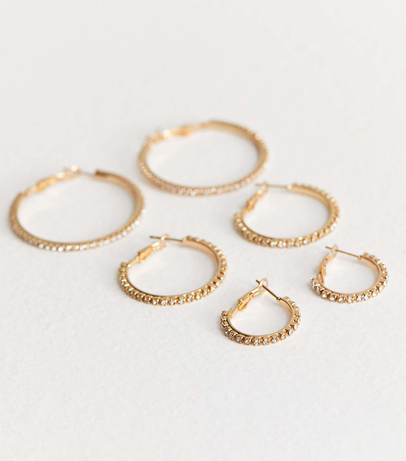 3 Pack Gold Diamanté Mixed Size Hoop Earrings Image 3