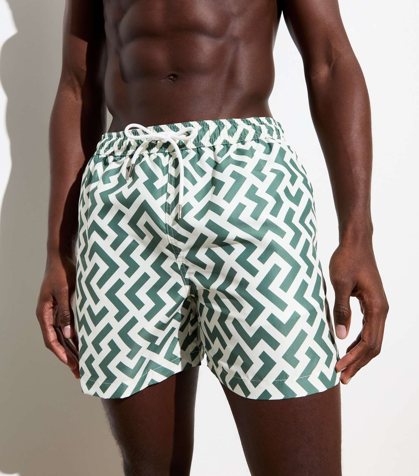 Green Geometric Pattern Drawstring Swim Shorts  Image 2