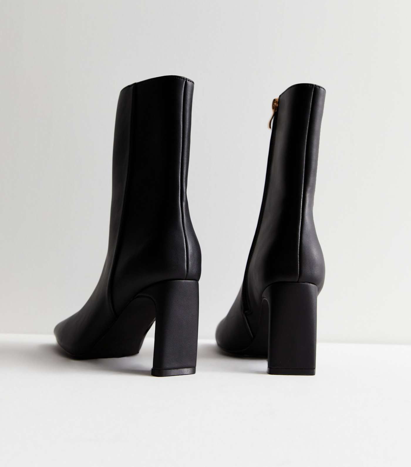 Black Leather-Look Pointed Slim Block Heel Boots Image 4