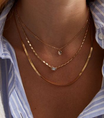 Gold Layered Gem and Snake Chain Necklace New Look