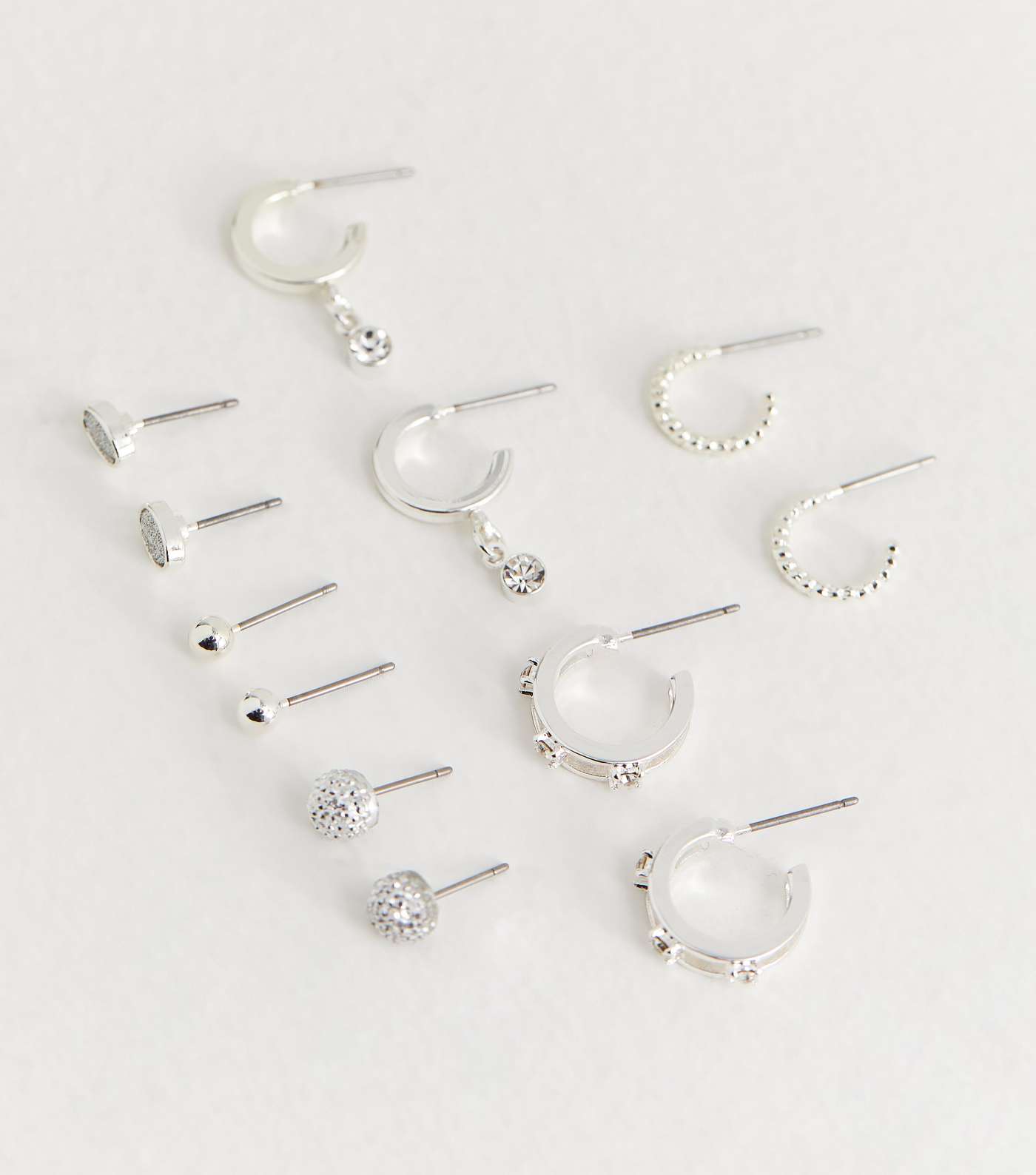 6 Pack Silver Diamanté Stud & Hoop Earrings Image 2
