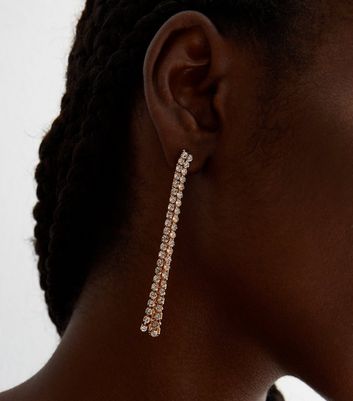 Gold Diamante Chain Tassel Earrings New Look