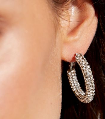 Crystal Diamante Tube Hoop Earrings New Look